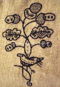17th century English Civil War silk gown - embroidery pattern of front