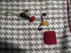 Early medieval hand embroidered hood - close up detail