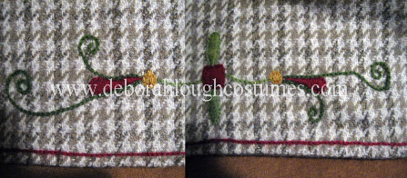 Early medieval hand embroidered hood - close up detail